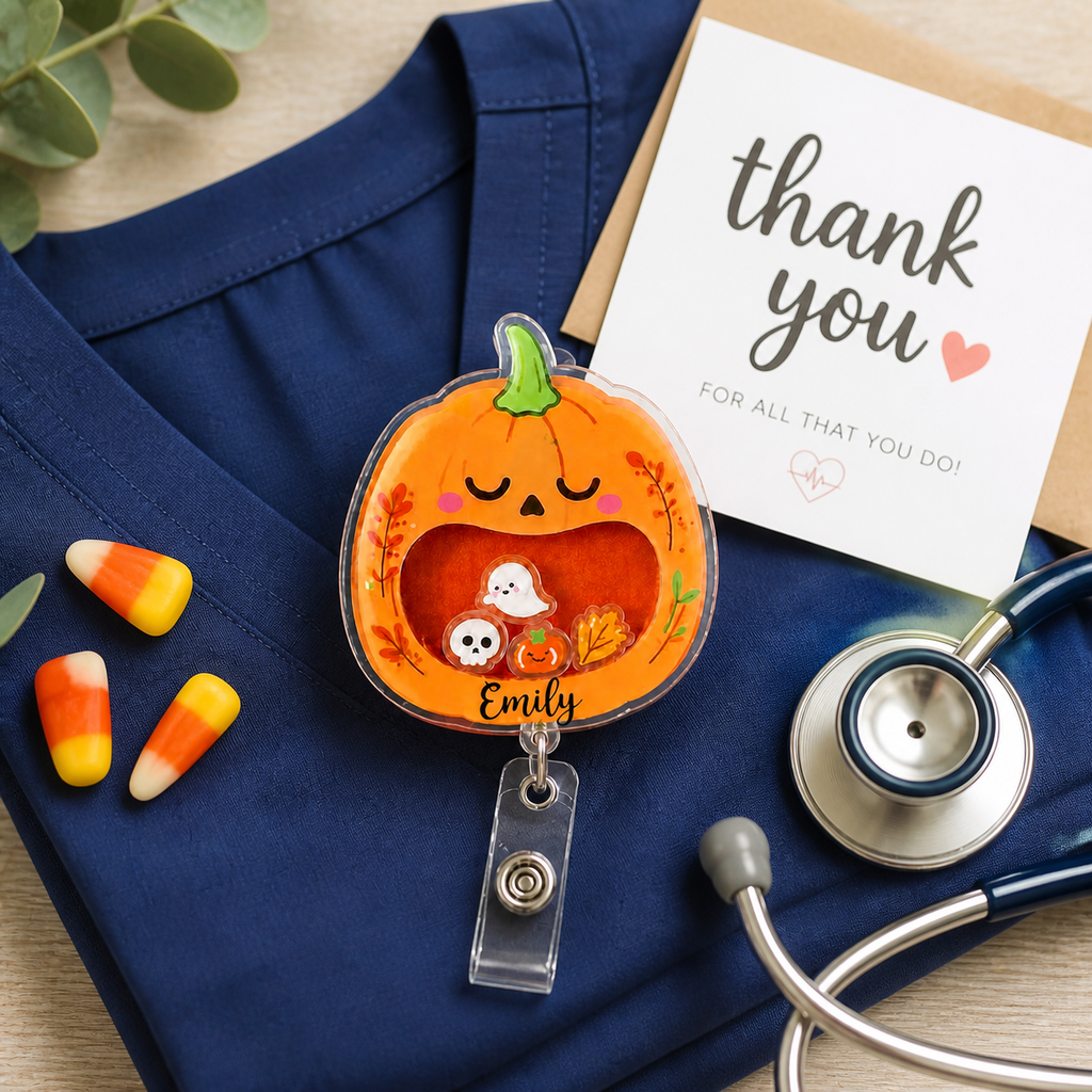 Personalized Cute Pumpkin Halloween Badge Reel