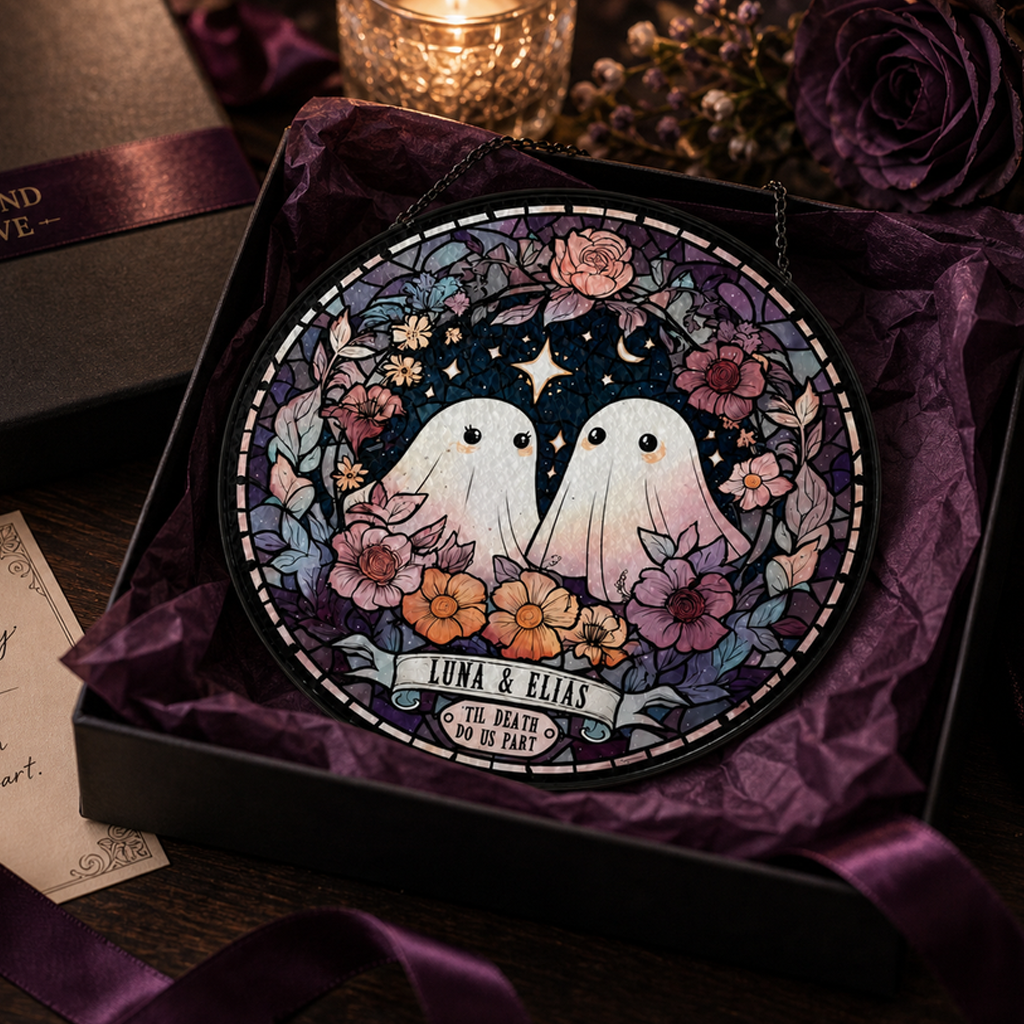 Personalized Ghost Couple Stained Glass Suncatcher