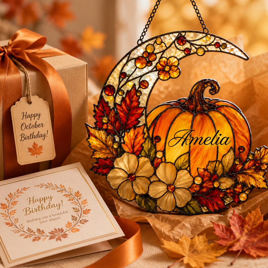 Personalized Pumpkin Moon Halloween Acrylic Suncatcher