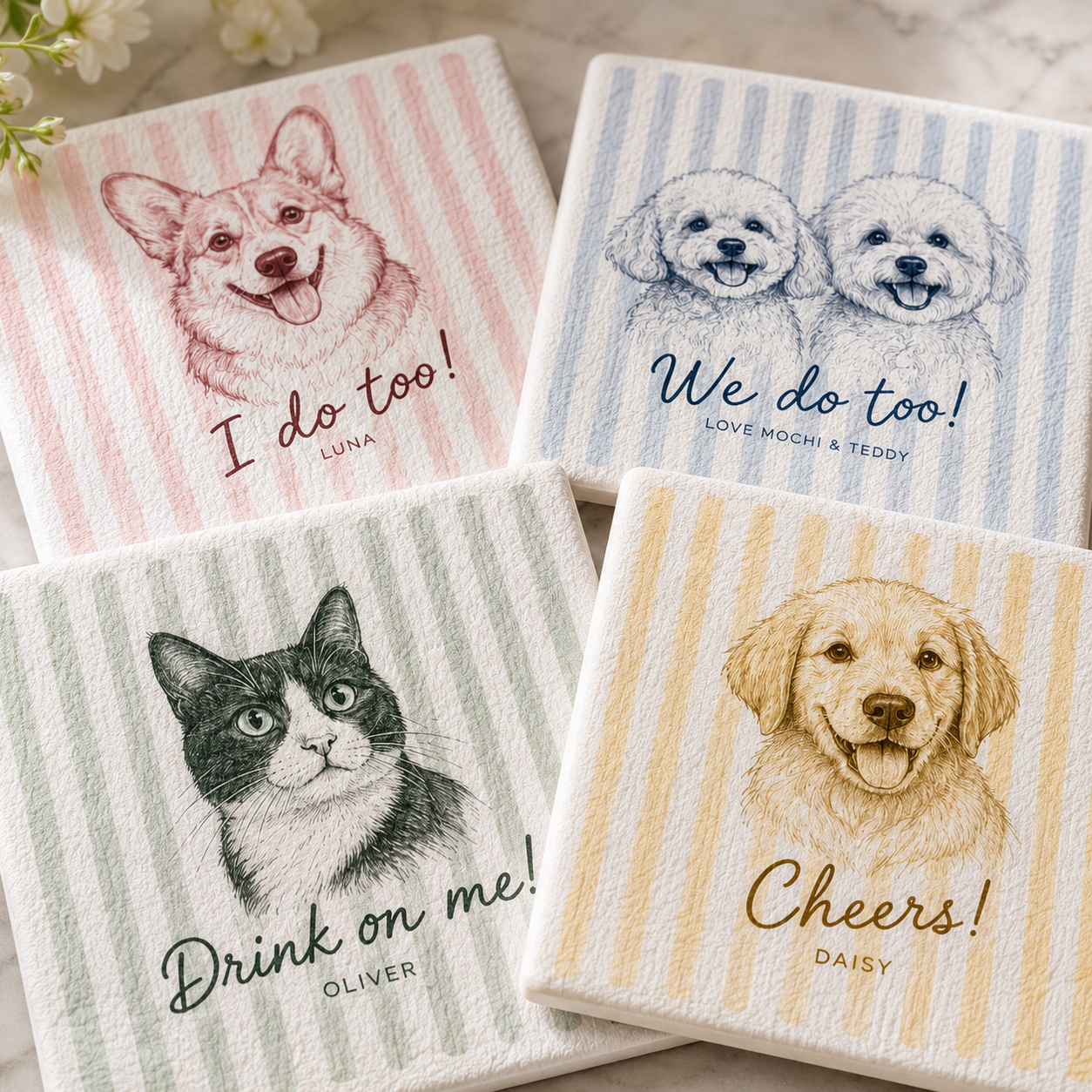 Personalized Pet Portrait Cocktail Napkins