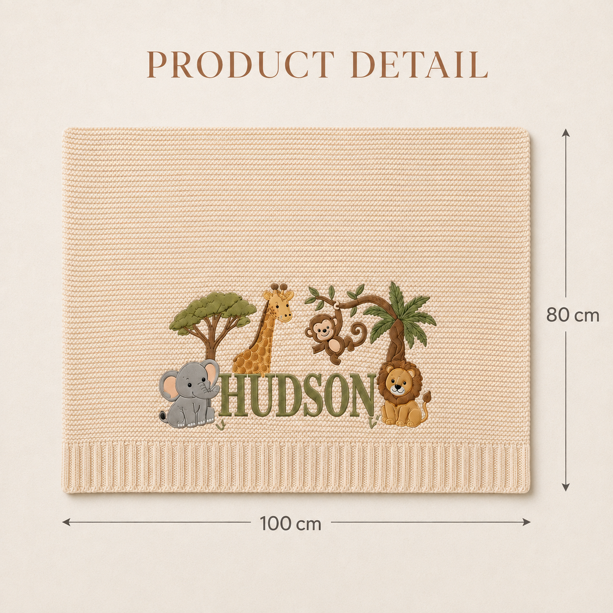 Personalized Safari Jungle Knit Baby Blanket with Embroidered Name