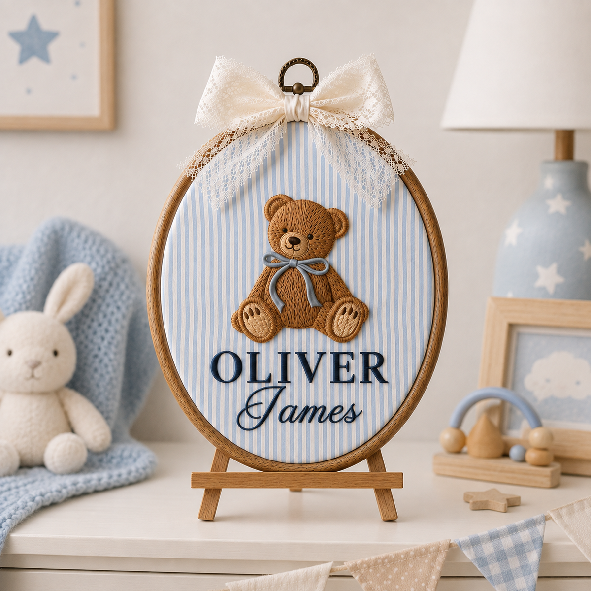 Personalized Teddy Bear Oval Baby Name Sign