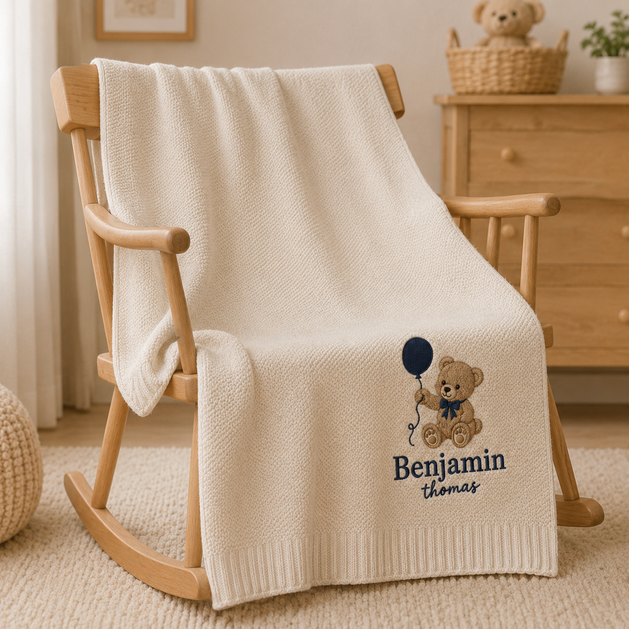 Personalized Teddy Bear Embroidered Baby Blanket