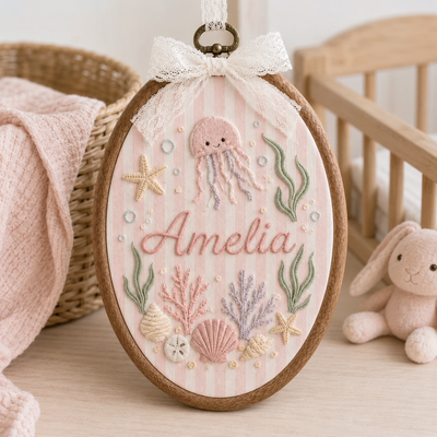 Personalized Under the Sea Embroidered Baby Name Sign