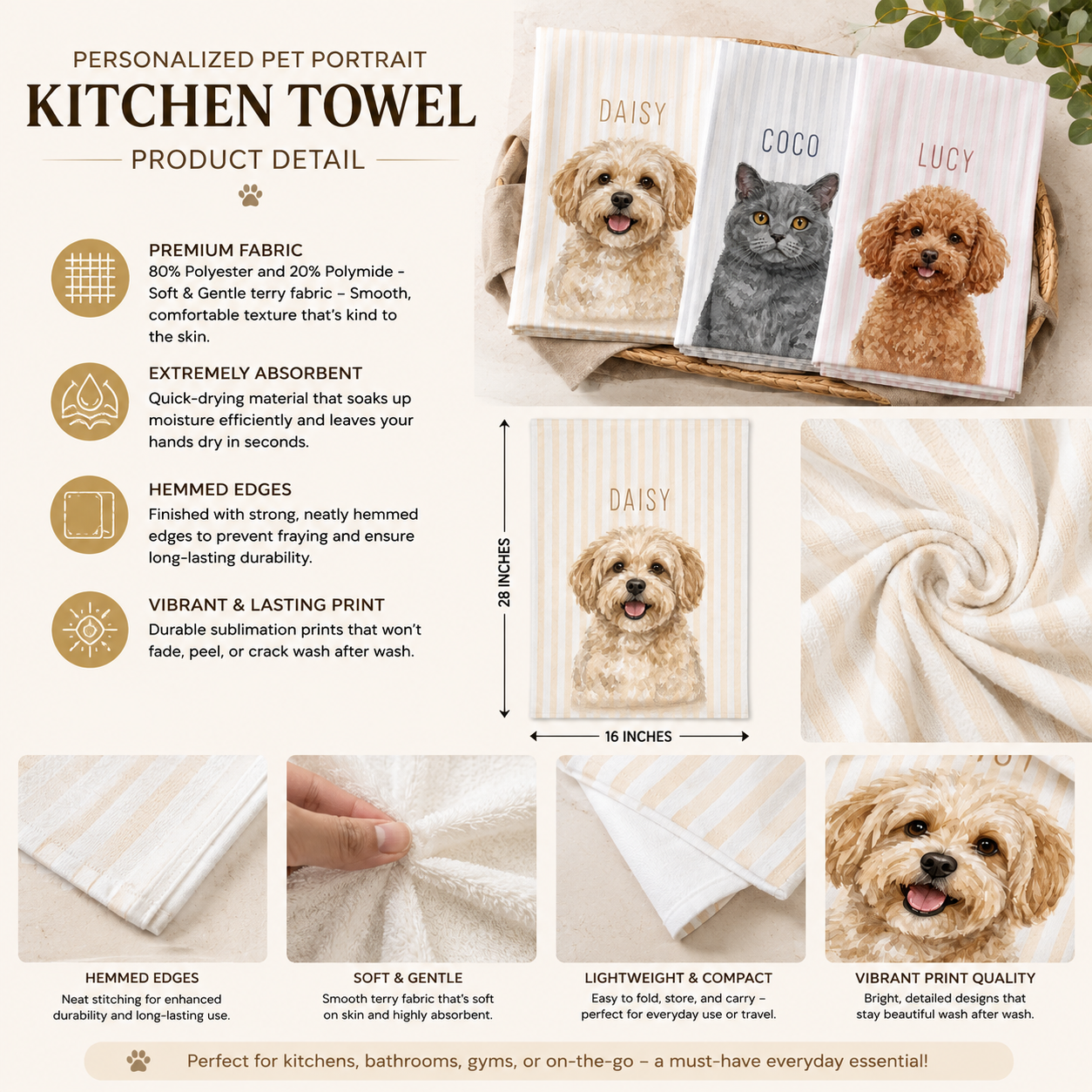 Personalized Pet Portrait Kitchen Towel