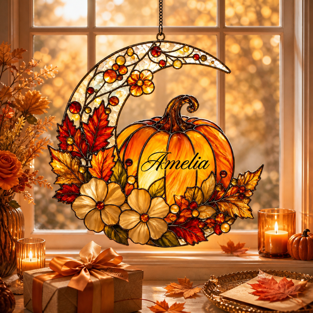 Personalized Pumpkin Moon Halloween Acrylic Suncatcher