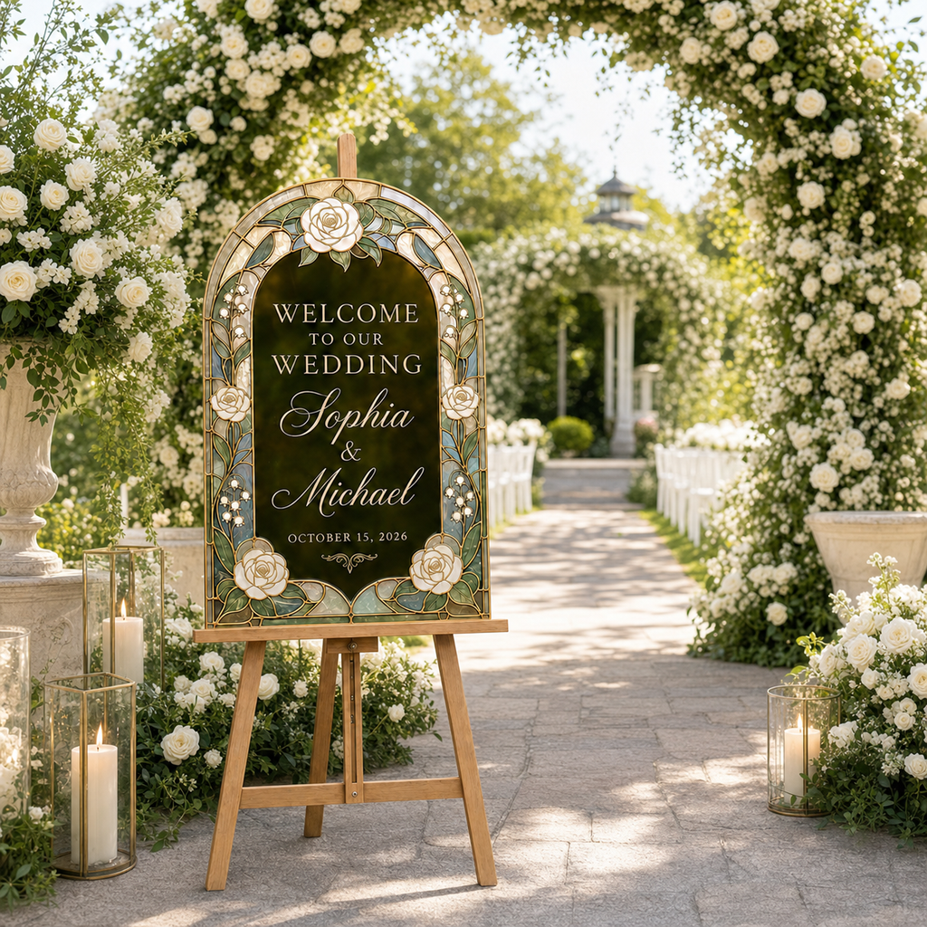 Personalized Wedding Welcome Sign, Faux Stained Glass Acrylic Sign
