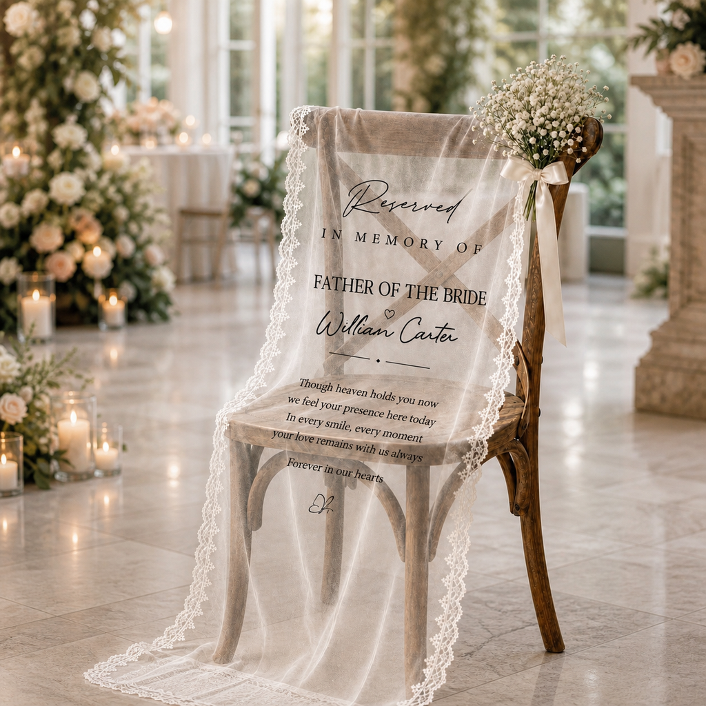 Wedding Chair Sign Memorial Sheer Lace Reserved Seat for Ceremony