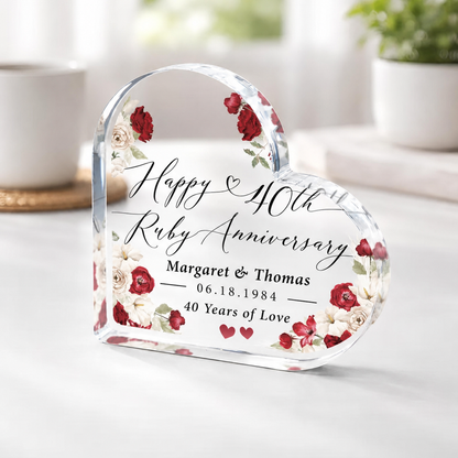 Personalized Ruby Anniversary Acrylic Heart Block, 40th Wedding Keepsake for Couples