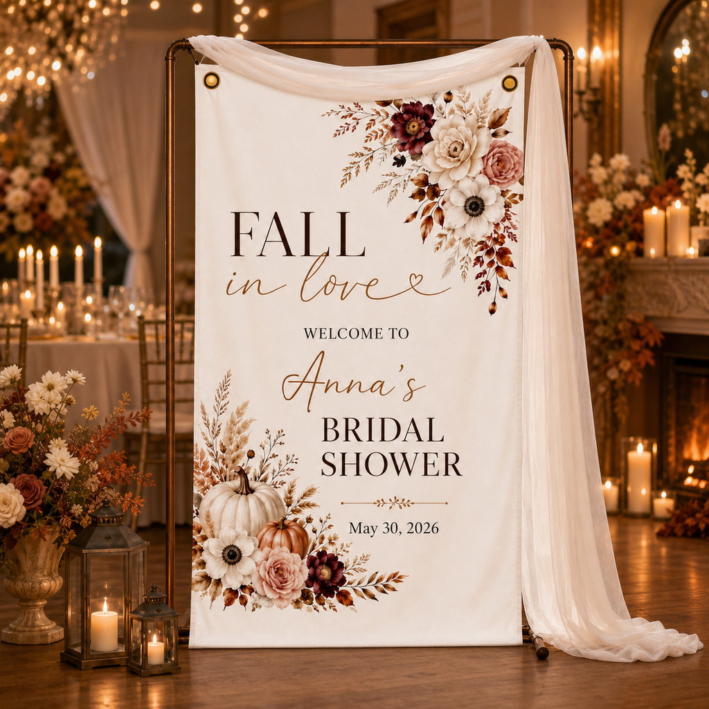 Personalized Fall in Love Bridal Shower Welcome Banner