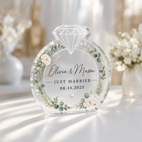 Personalized Floral Acrylic Ring Block