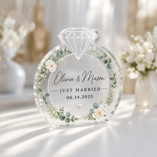 Personalized Floral Acrylic Ring Block