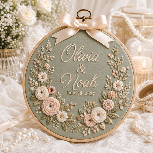 Personalized Embroidered Wedding Hoop