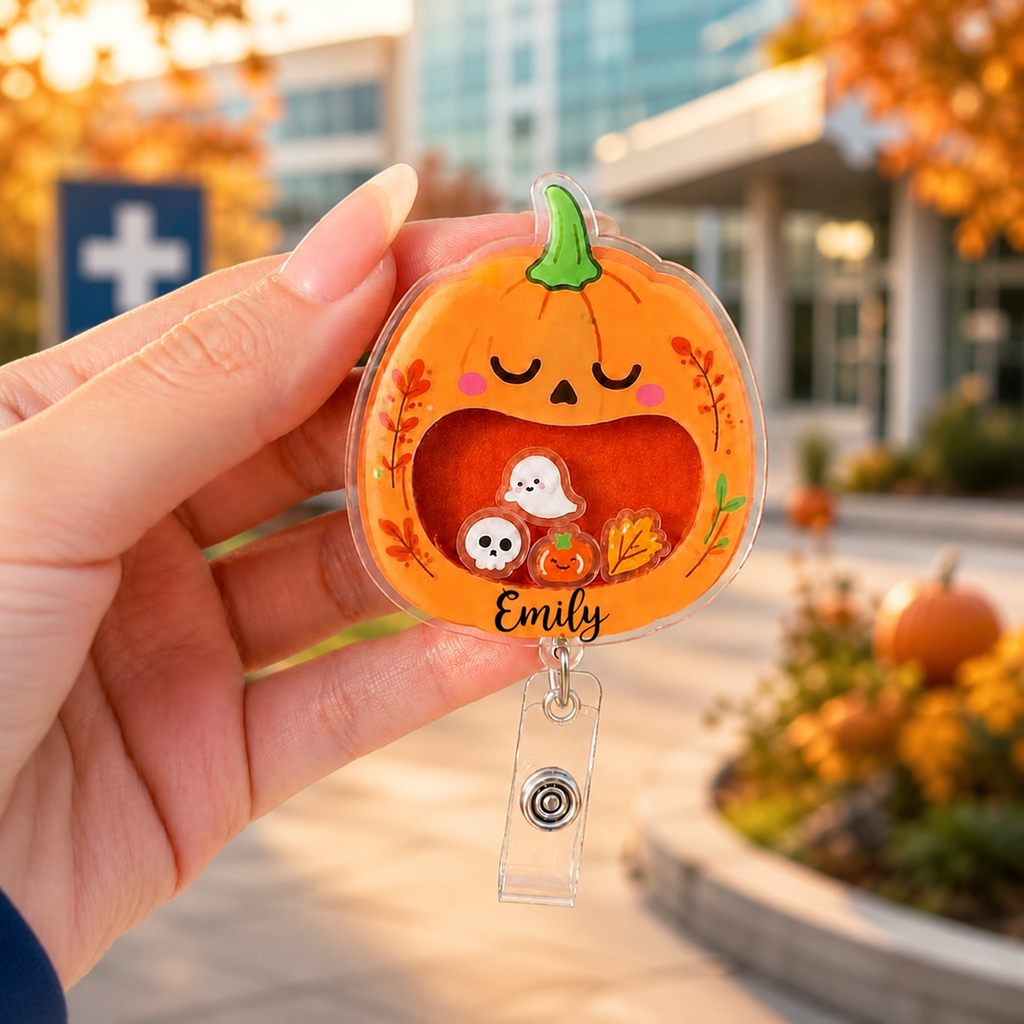 Personalized Cute Pumpkin Halloween Badge Reel