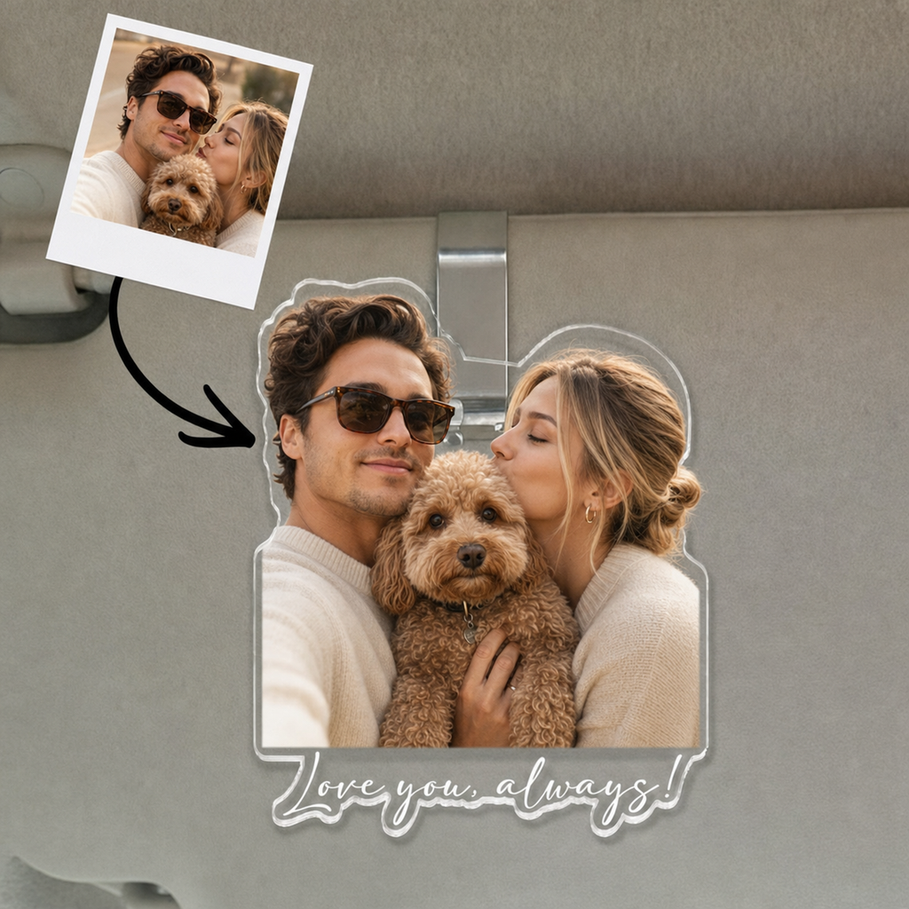 Personalized Couple Photo Acrylic Visor Clip, Anniversary Car Gift