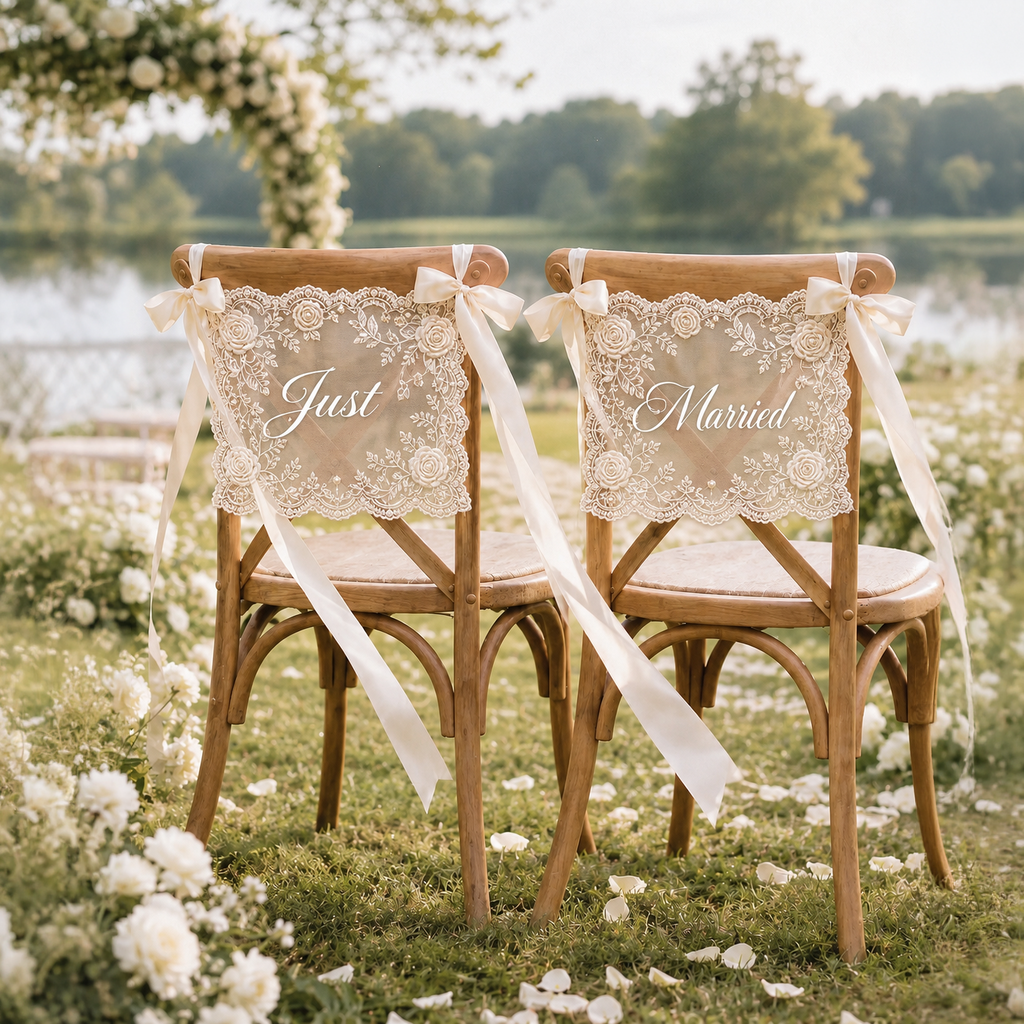 Personalized Lace Chair Sign for Bride & Groom