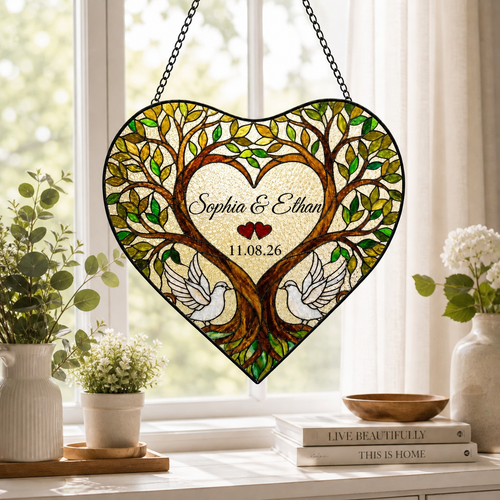 Personalized Heart Tree Glass Suncatcher