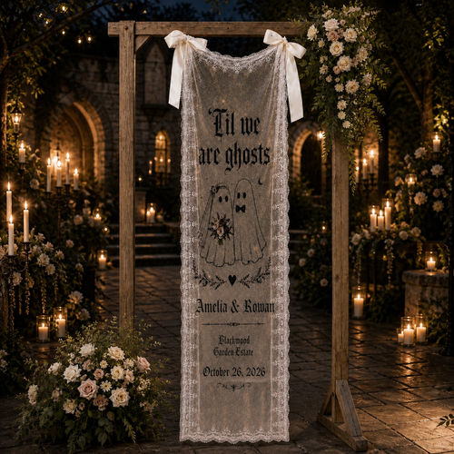 Personalized Til We Are Ghosts Lace Wedding Banner