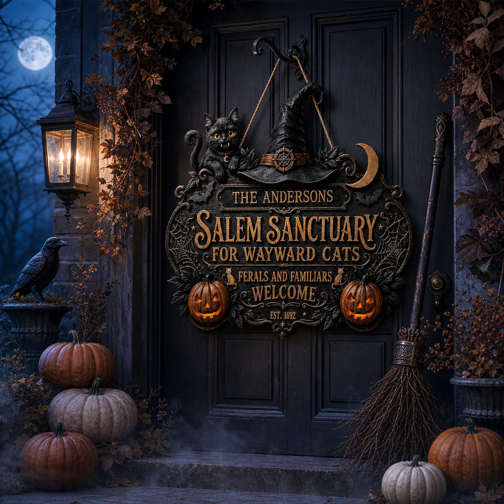 Personalized Halloween Cat Welcome Sign