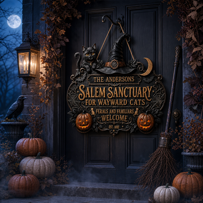 Personalized Halloween Cat Welcome Sign