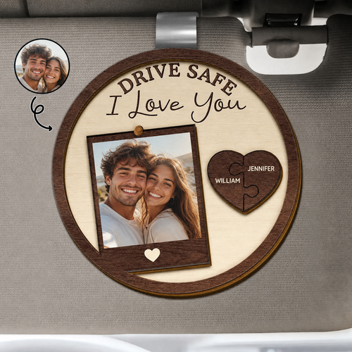 Personalized Drive Safe Couple Photo Wooden Car Clip