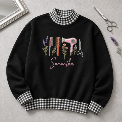 Chic Hairstylist Sweatshirt for Salon Pros with Personalized Name