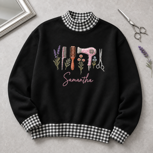 Chic Hairstylist Sweatshirt for Salon Pros with Personalized Name