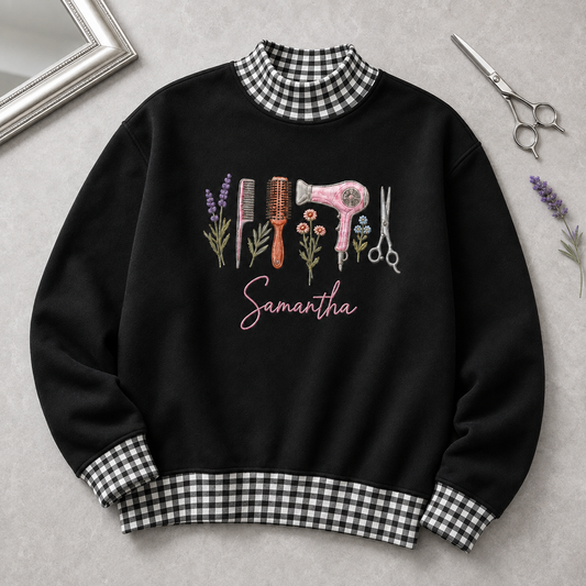 Chic Hairstylist Sweatshirt for Salon Pros with Personalized Name