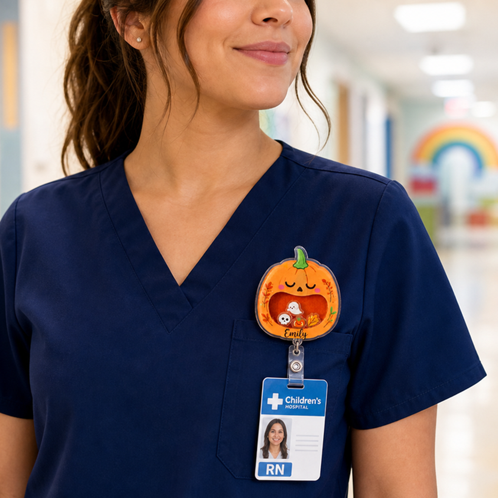 Personalized Cute Pumpkin Halloween Badge Reel