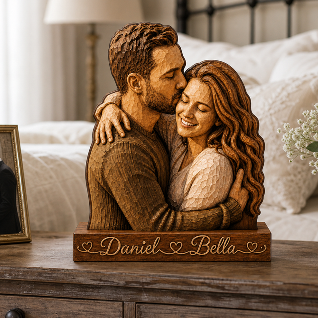 Personalized Couple Portrait Wooden Block