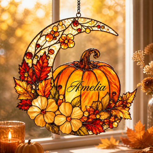 Personalized Pumpkin Moon Halloween Acrylic Suncatcher