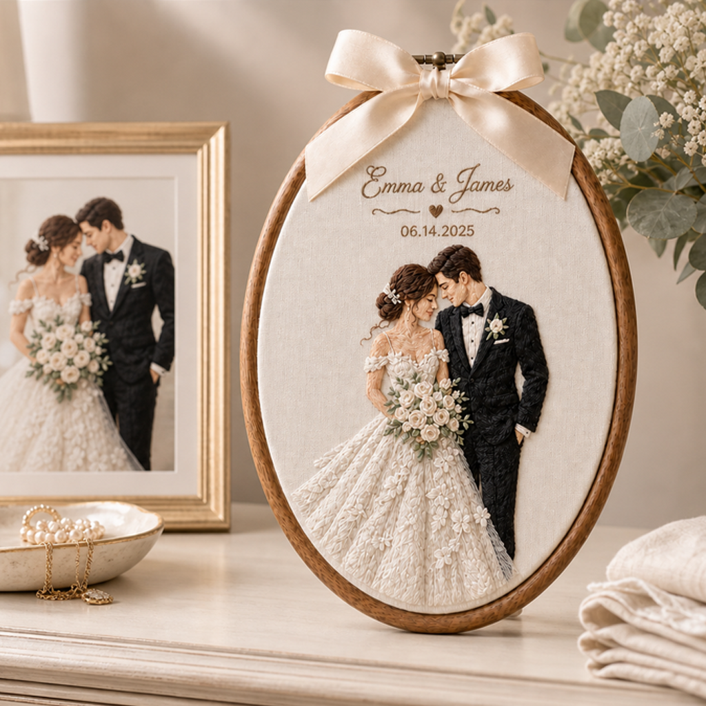 Custom Wedding Photo Embroidery Hoop