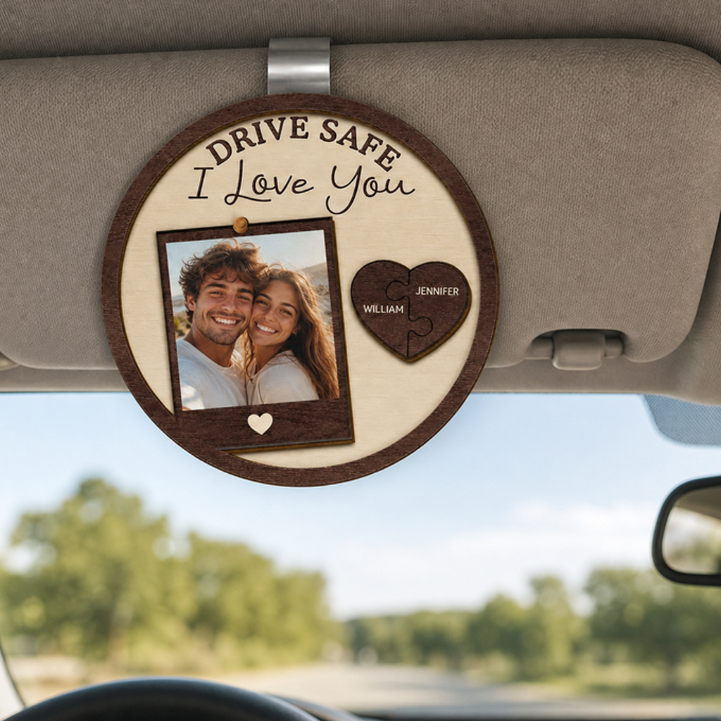 Personalized Drive Safe Couple Photo Wooden Car Clip
