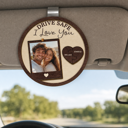 Personalized Drive Safe Couple Photo Wooden Car Clip