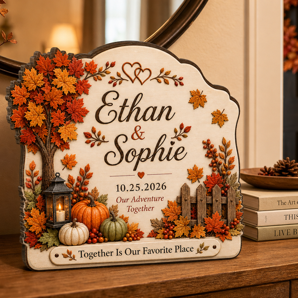 Custom Fall Couple Wooden Block