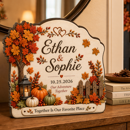 Custom Fall Couple Wooden Block