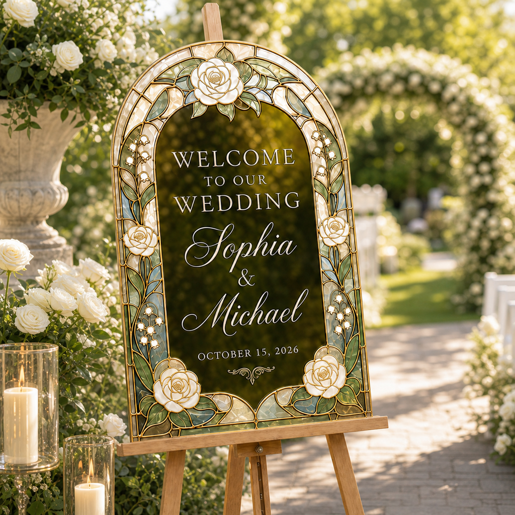 Personalized Wedding Welcome Sign, Faux Stained Glass Acrylic Sign