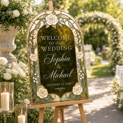 Personalized Wedding Welcome Sign, Faux Stained Glass Acrylic Sign