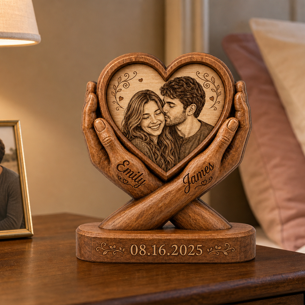 Personalized Couple Photo Heart Wooden Block