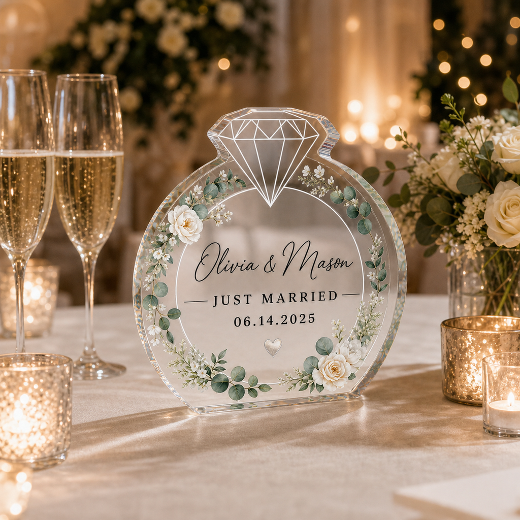 Personalized Floral Acrylic Ring Block