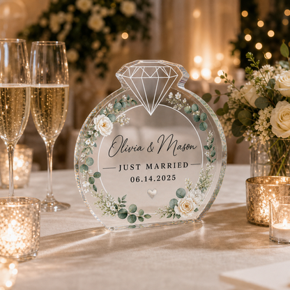 Personalized Floral Acrylic Ring Block