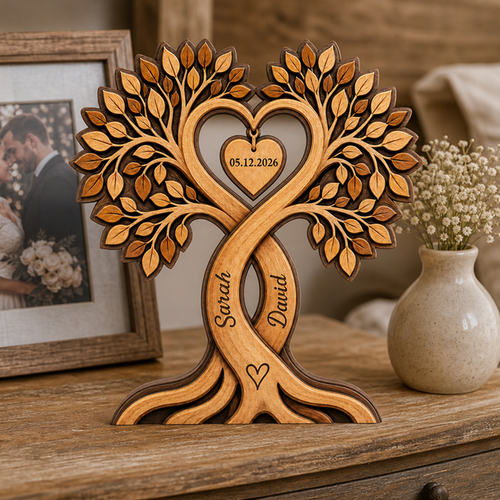 Personalized Couple Heart Tree Wooden Block,