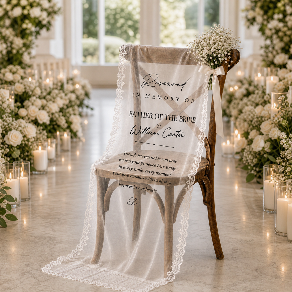 Wedding Chair Sign Memorial Sheer Lace Reserved Seat for Ceremony
