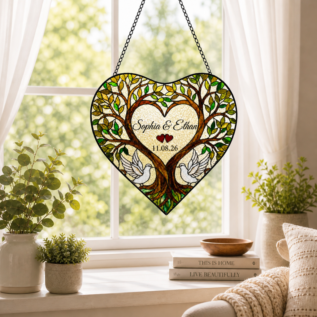 Personalized Heart Tree Glass Suncatcher