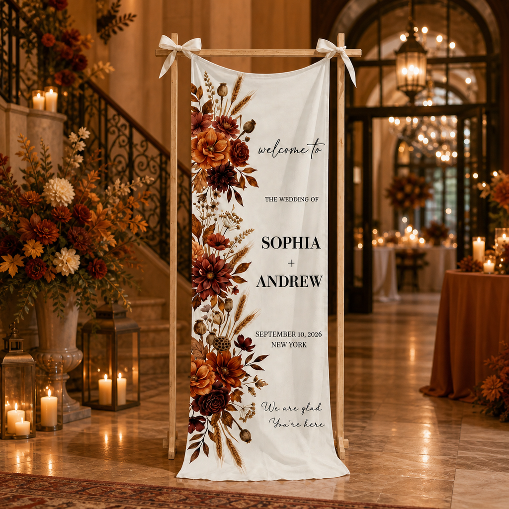 Personalized Fall Wedding Welcome Sign Banner