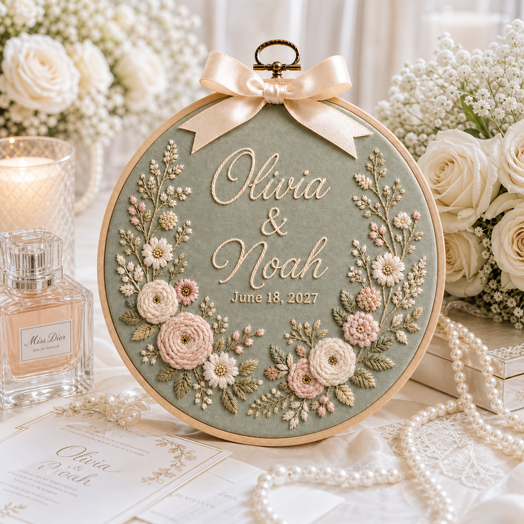 Personalized Embroidered Wedding Hoop