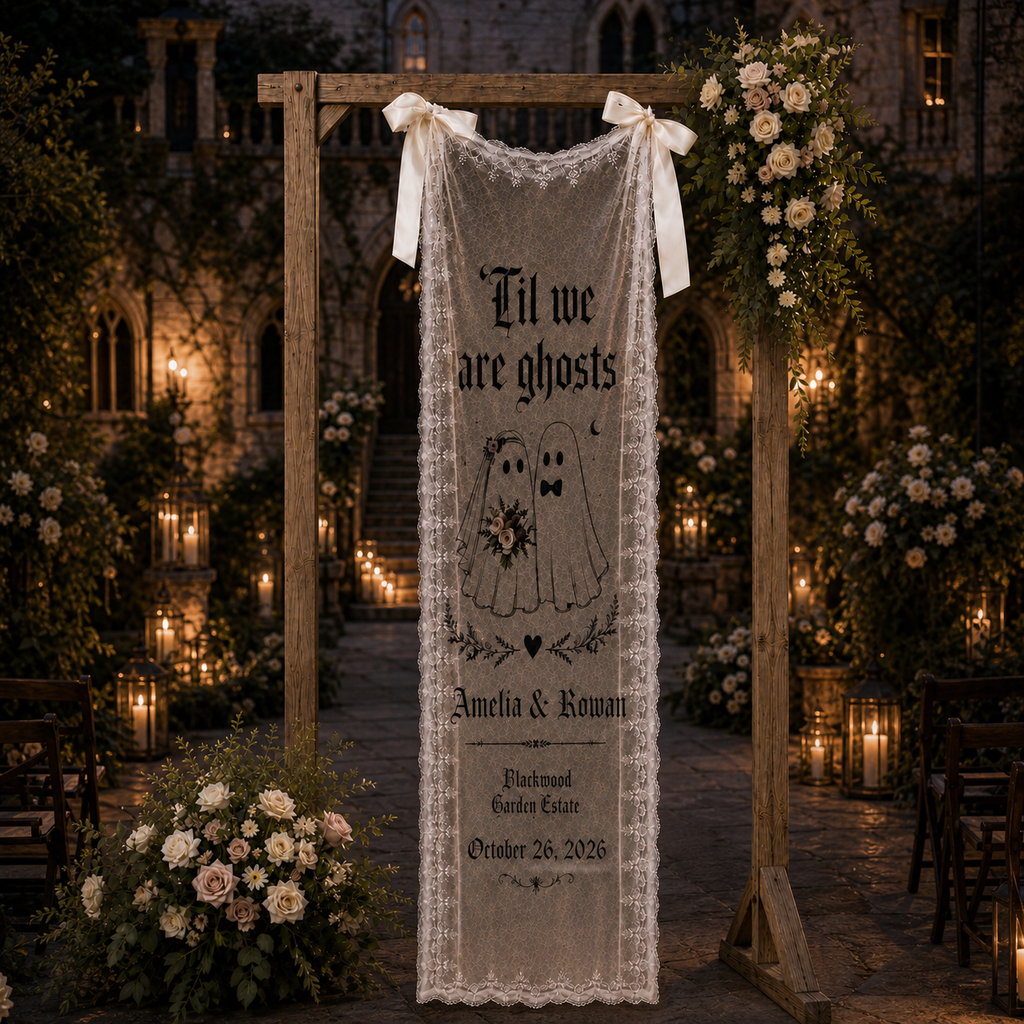 Personalized Til We Are Ghosts Lace Wedding Banner