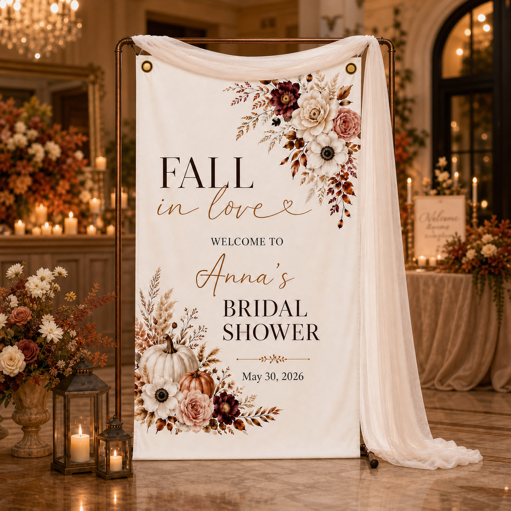 Personalized Fall in Love Bridal Shower Welcome Banner