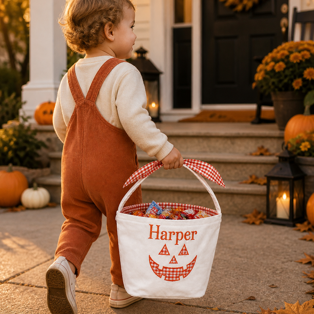 Personalized Gingham Baby Halloween Basket