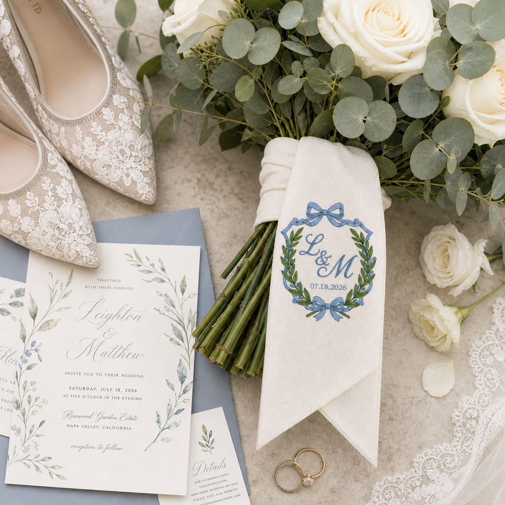 Personalized Embroidered Bridal Bouquet Sash